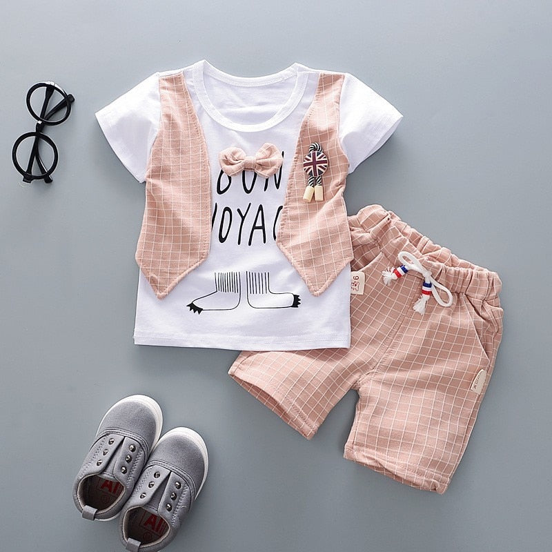 2pcs Cotton Children T-Shirt Vest w/ Shorts Set