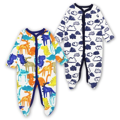 2pcs Cartoon Printed Footed Baby Sleepers