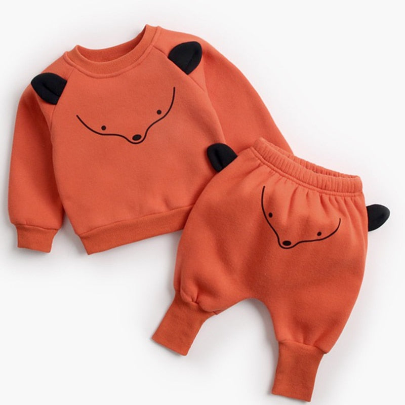 Cartoon Animal Pullover Sweatshirt w/ Sweatpants Baby Outfit Set