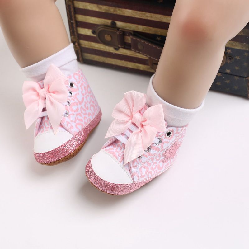 Non-Slip Soft Sole Glitter Bowtie Baby High Top Sneakers