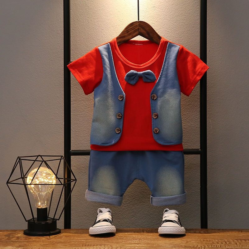 2pcs Cotton Children T-Shirt Vest w/ Shorts Set