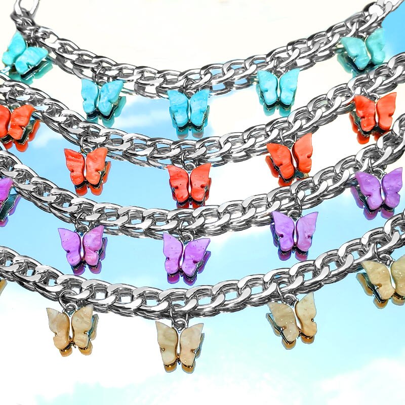 Vintage Butterfly Cuban Chain Choker Necklace