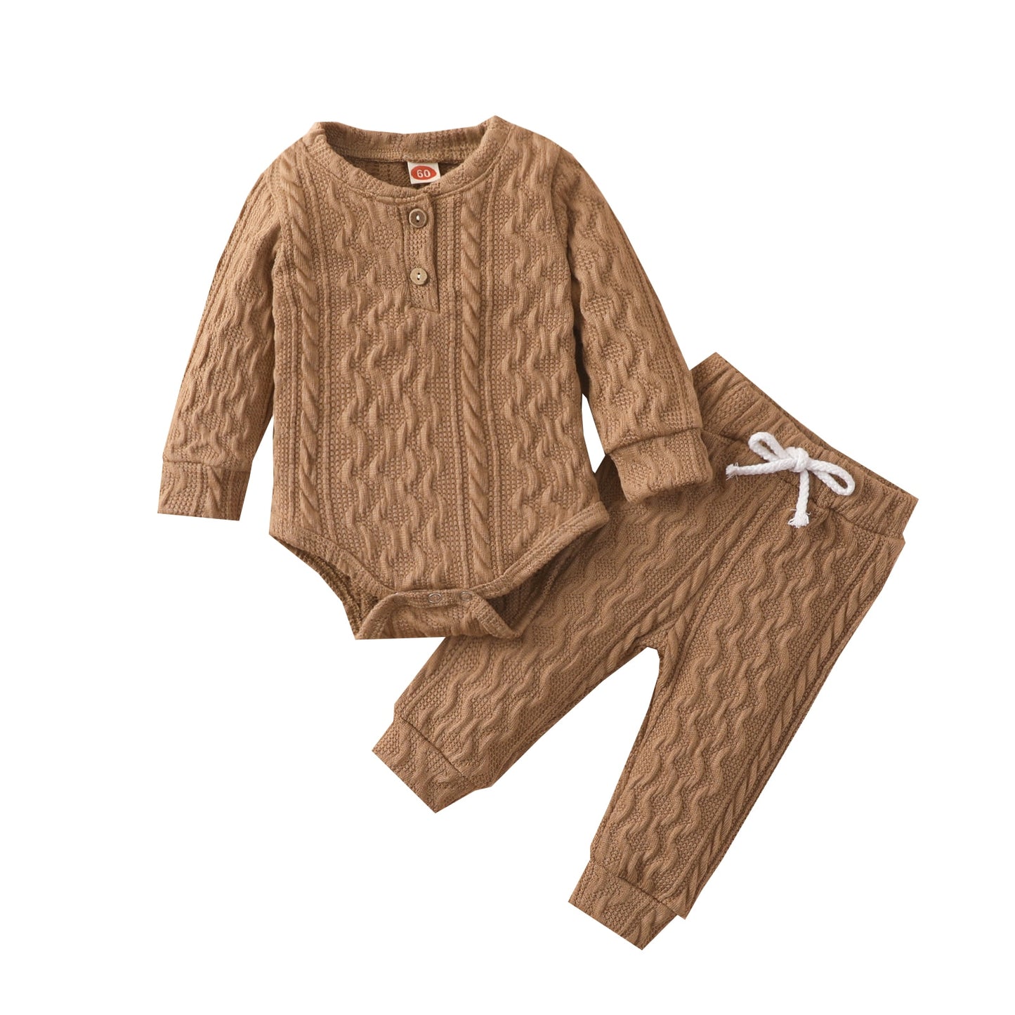 2pcs Long Sleeve Button Up Knitted Baby Set