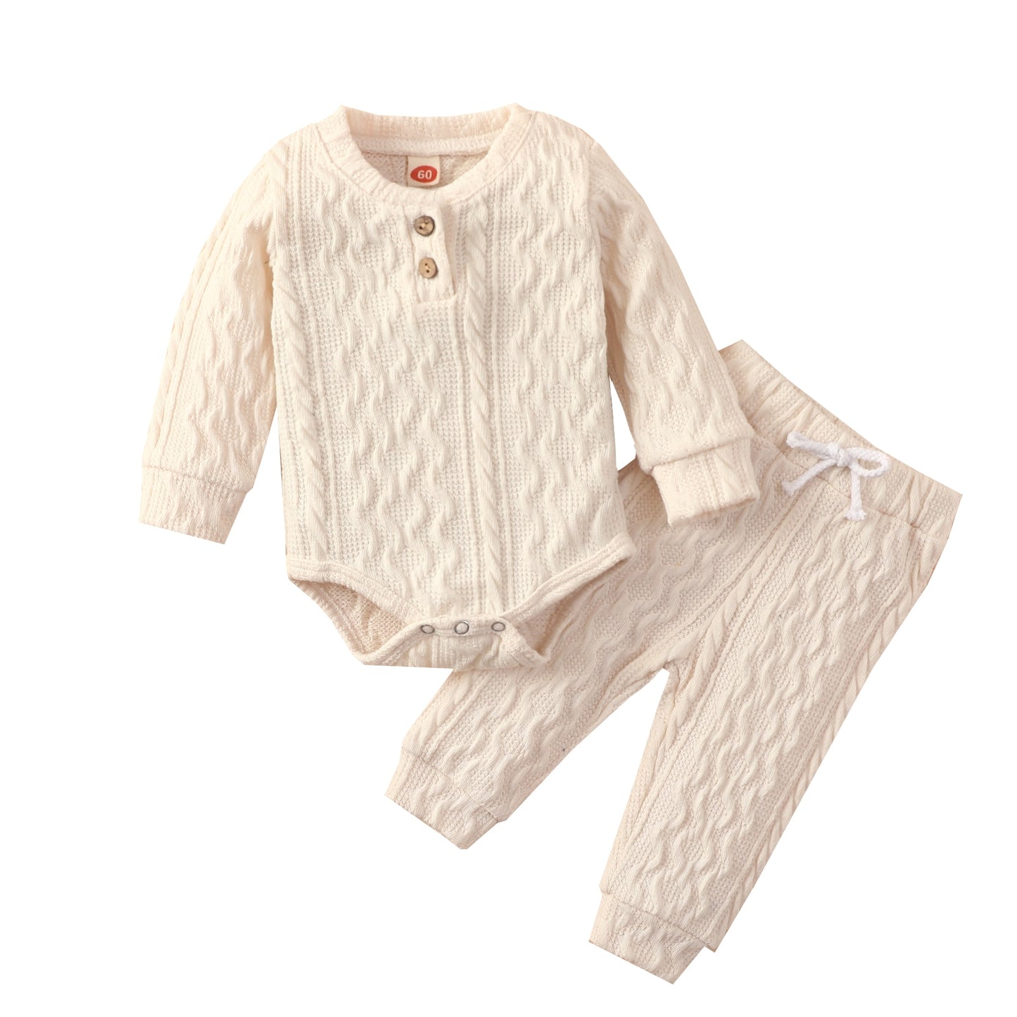 2pcs Long Sleeve Button Up Knitted Baby Set