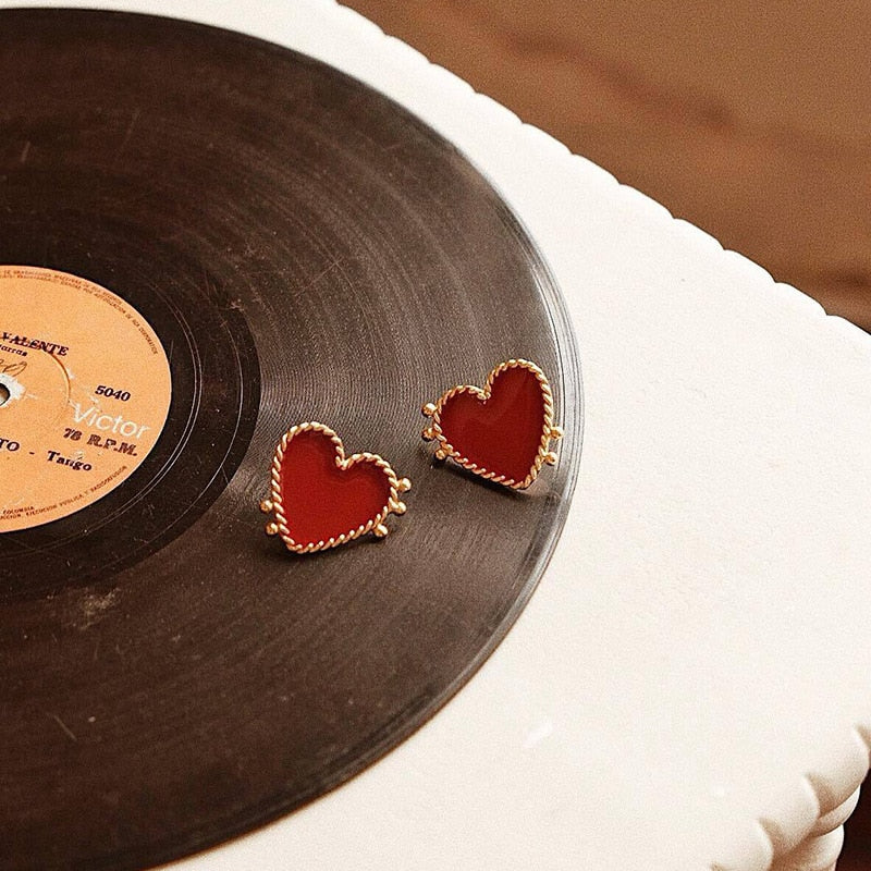 Oversized Red Heart Stud Earring