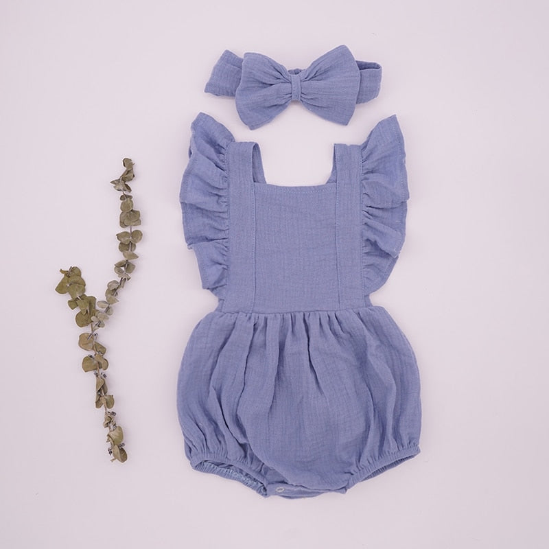 2pcs Cotton Baby Ruffle Romper w/ Headband