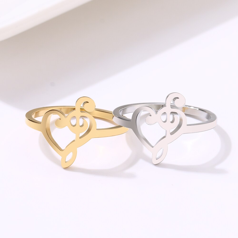 Stainless Steel Music Note Heart Ring