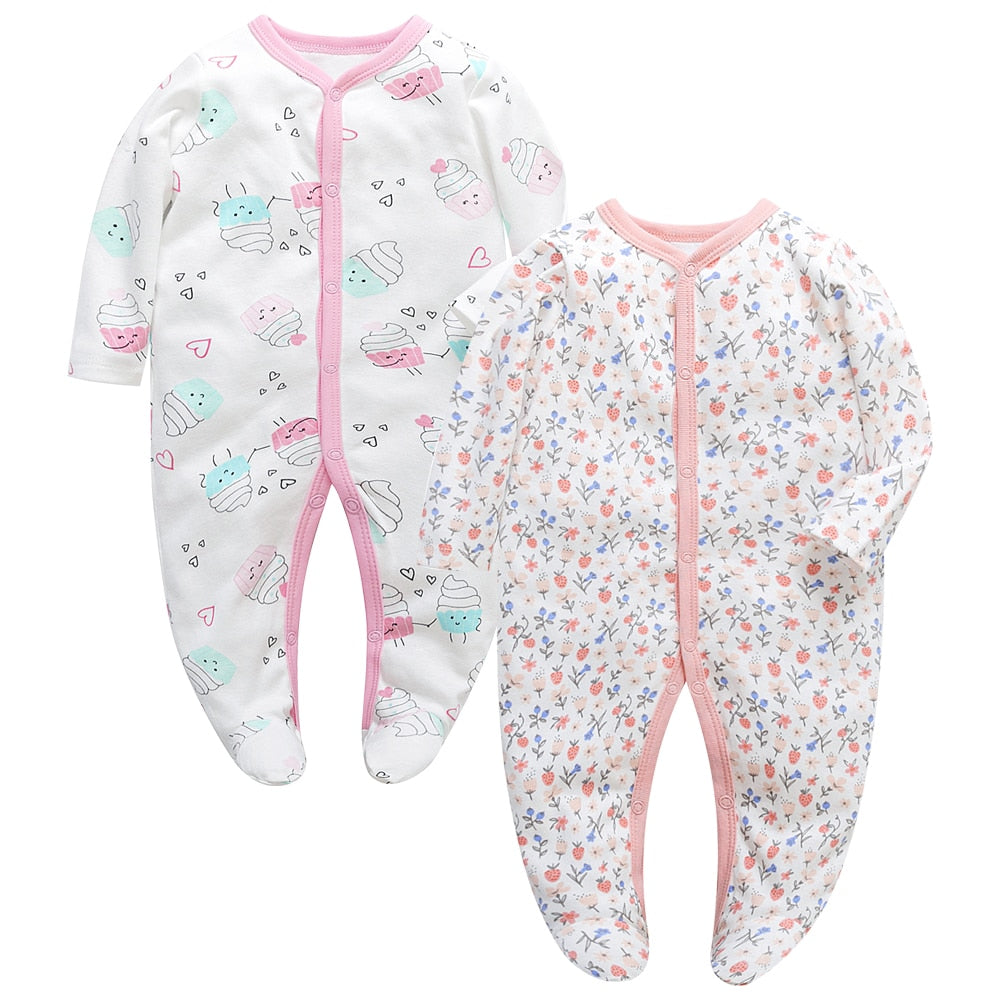 2pcs Cartoon Printed Footed Baby Sleepers