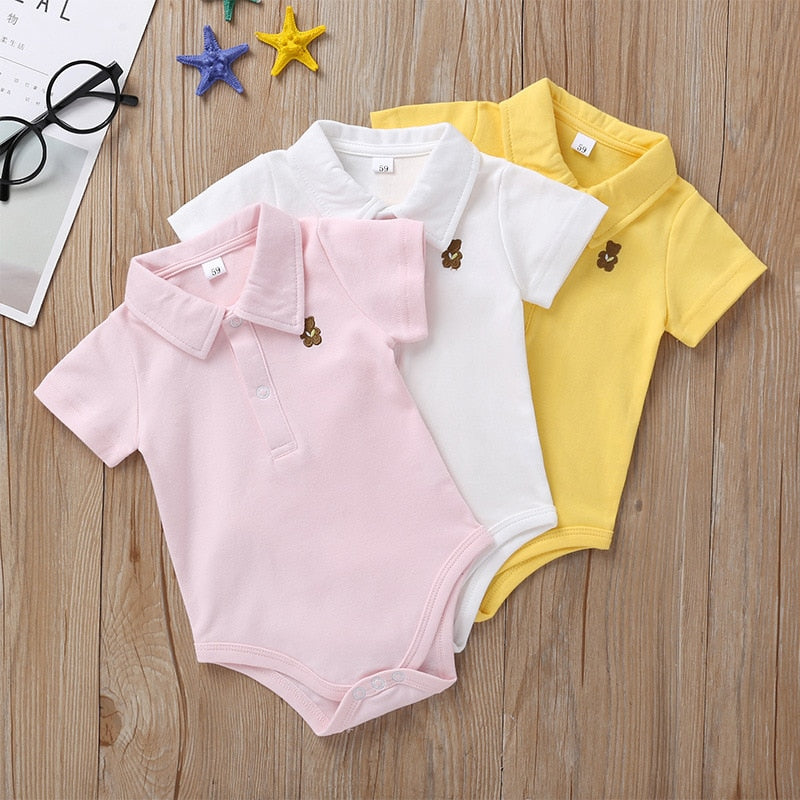 Teddy Bear Embroidered Baby Polo Onesie