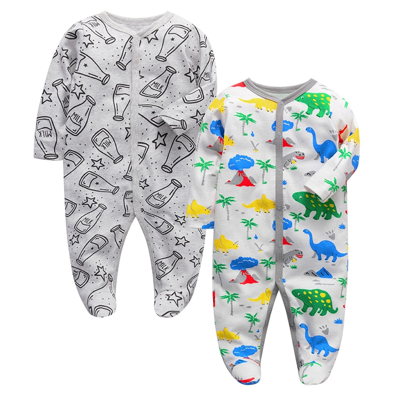 2pcs Cartoon Printed Footed Baby Sleepers