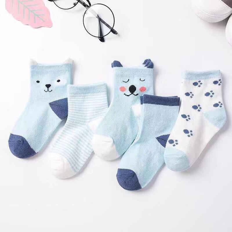 Cartoon Animal Soft Cotton Knit Baby Socks 5 Pairs