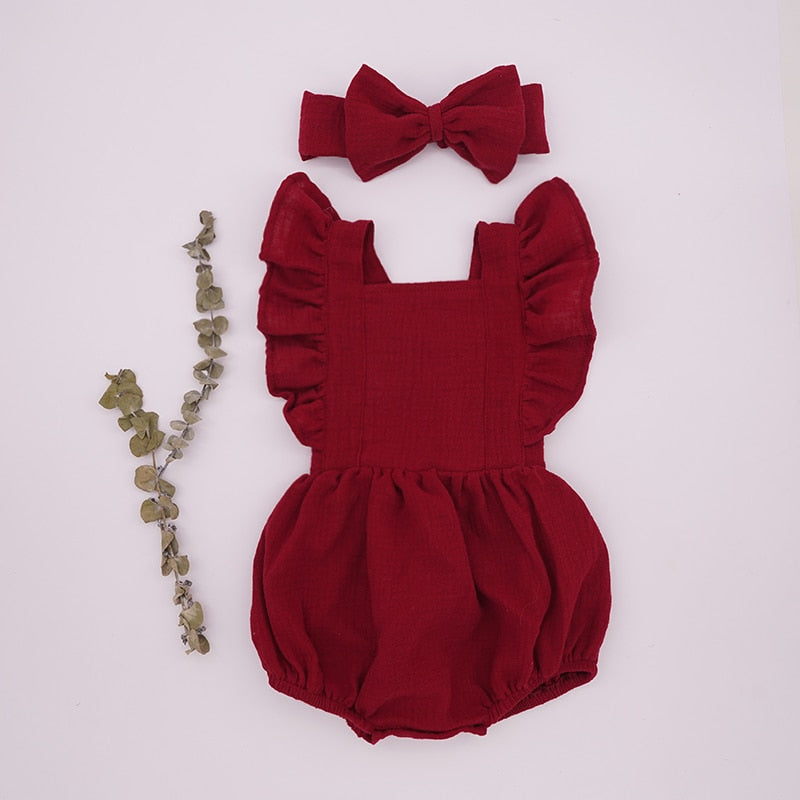 2pcs Cotton Baby Ruffle Romper w/ Headband