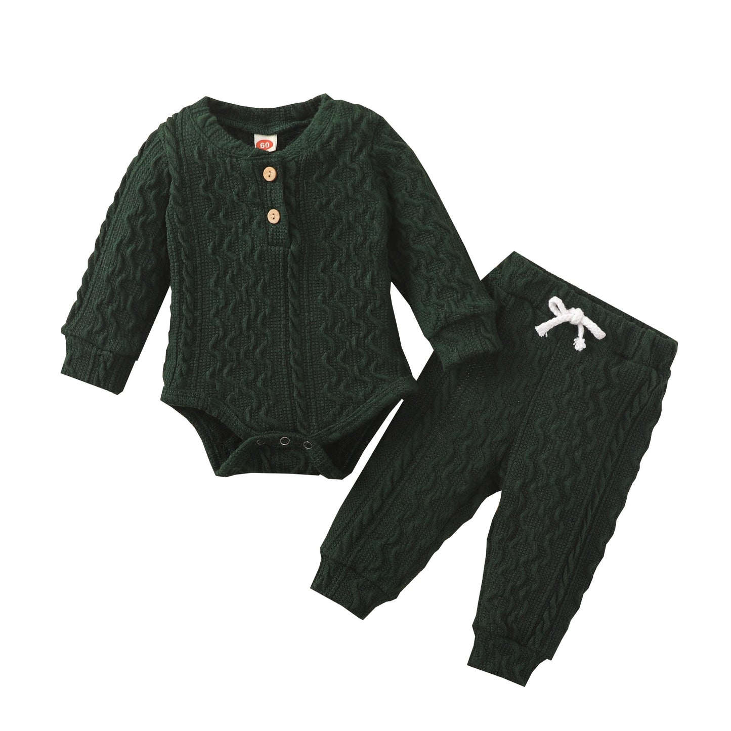 2pcs Long Sleeve Button Up Knitted Baby Set