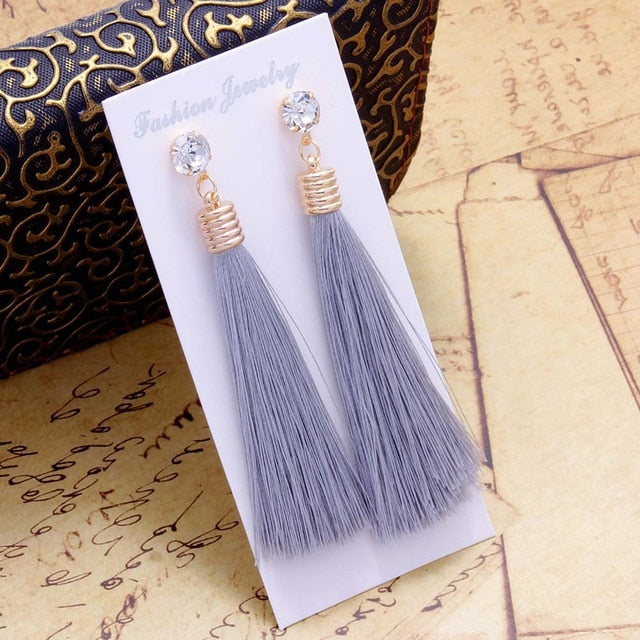 Bohemian Crystal Long Tassel Dangle Earrings