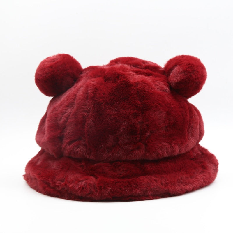 Bear Ears Thick Fur Bucket Hat