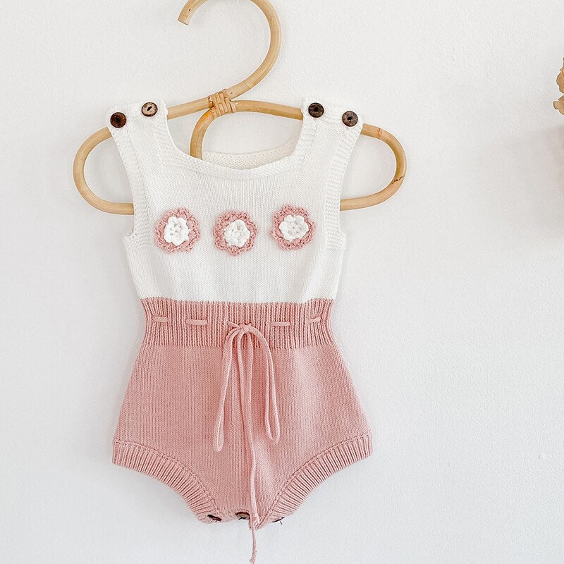 Baby Embellished Knitted Cotton Overalls Romper