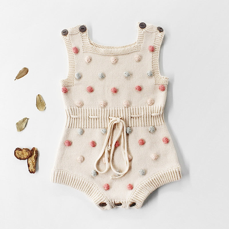 Baby Embellished Knitted Cotton Overalls Romper