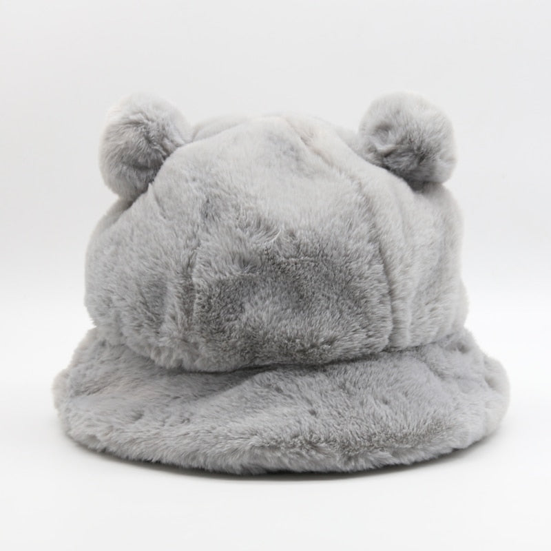 Bear Ears Thick Fur Bucket Hat