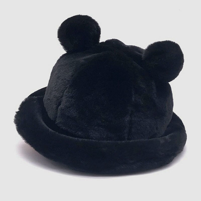 Bear Ears Thick Fur Bucket Hat