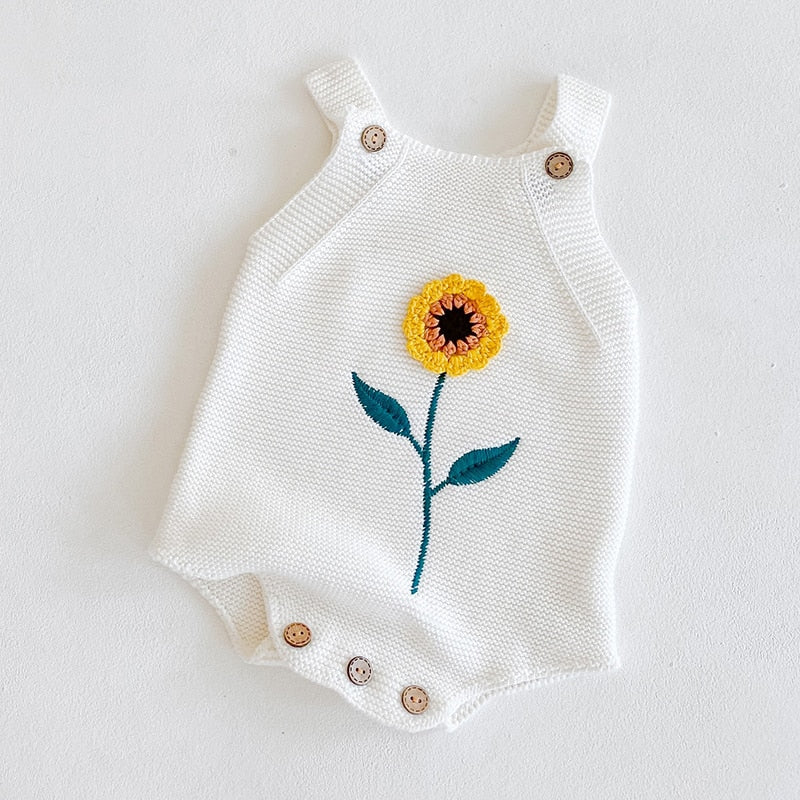 Baby Embellished Knitted Cotton Overalls Romper