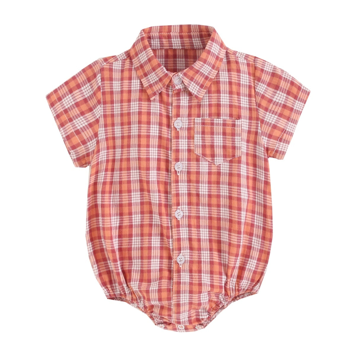 Plaid Cotton Baby Short Sleeve Button Onesie