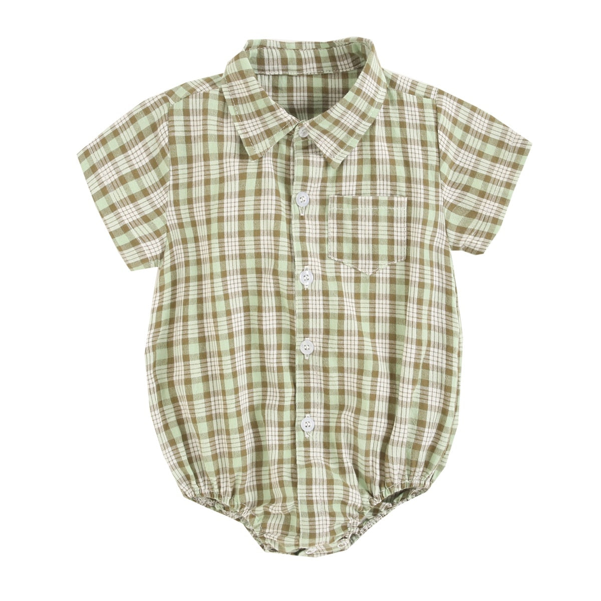 Plaid Cotton Baby Short Sleeve Button Onesie