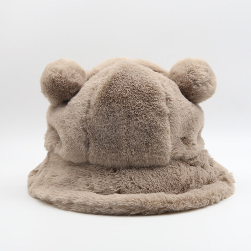 Bear Ears Thick Fur Bucket Hat