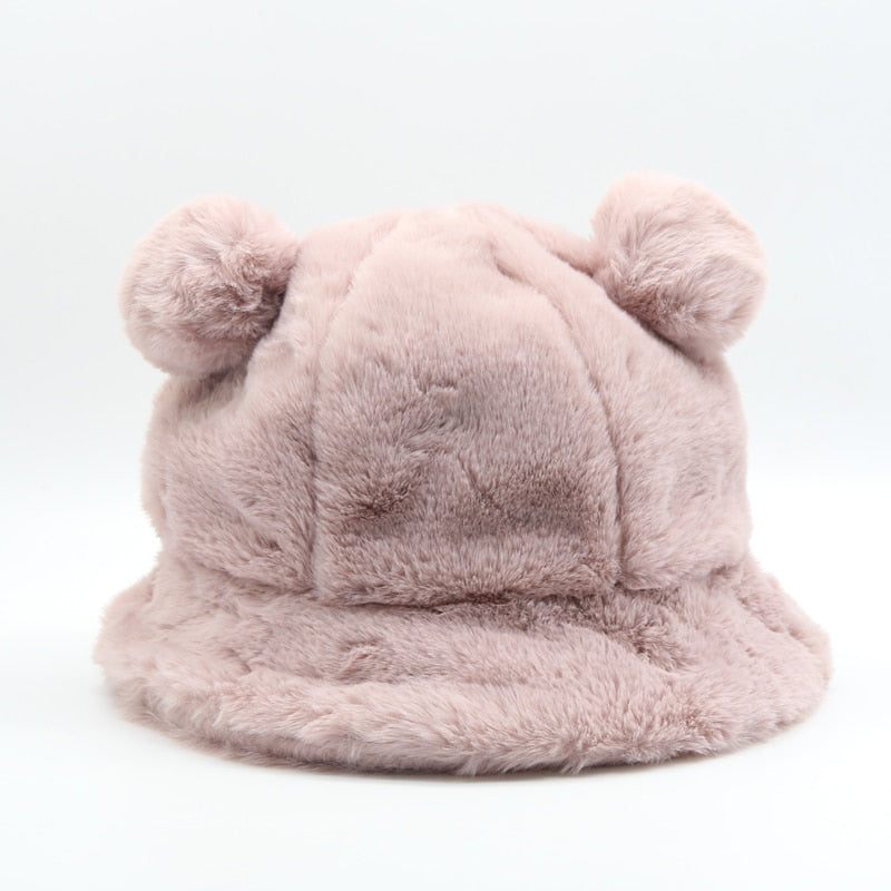 Bear Ears Thick Fur Bucket Hat