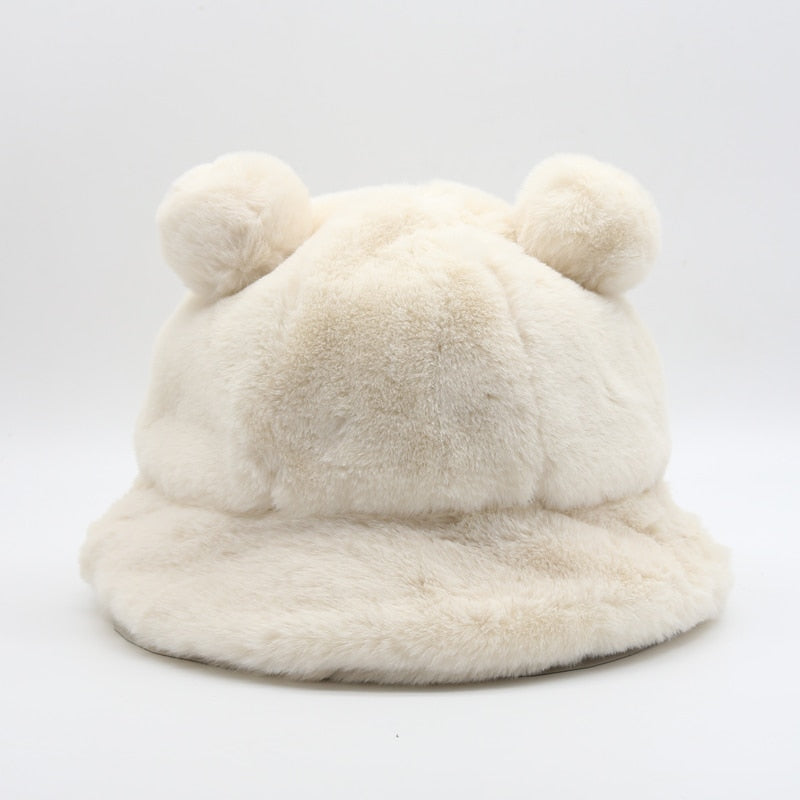 Bear Ears Thick Fur Bucket Hat