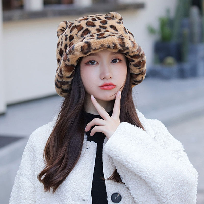 Bear Ears Thick Fur Bucket Hat