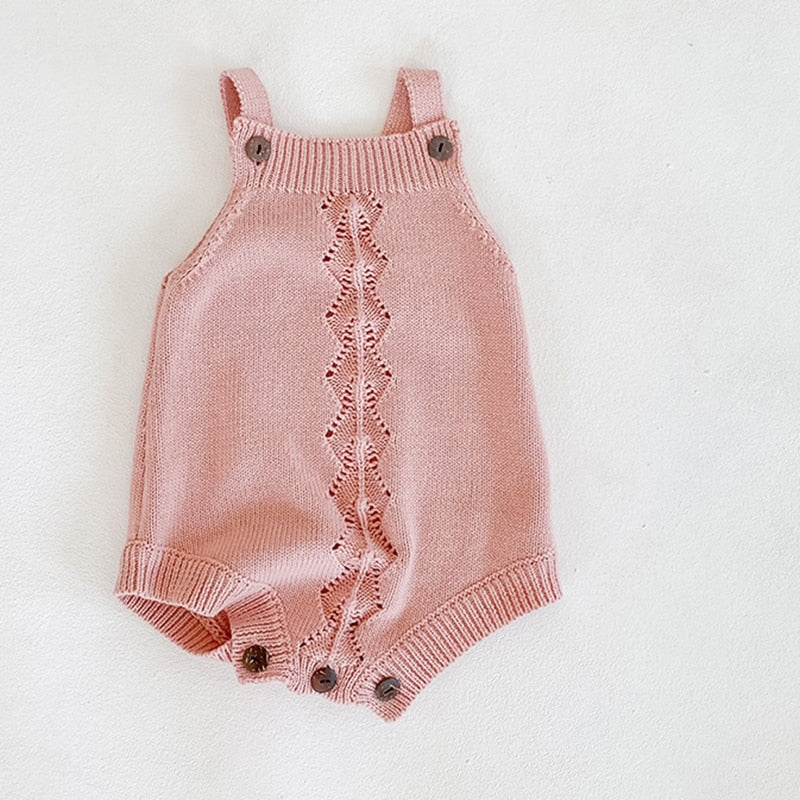 Baby Embellished Knitted Cotton Overalls Romper