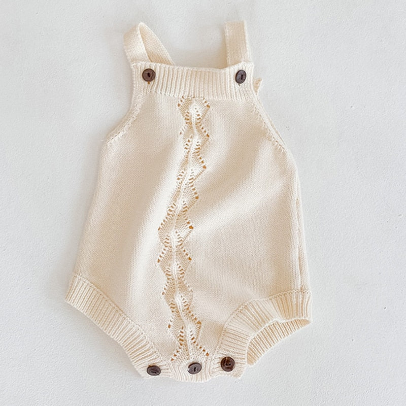 Baby Embellished Knitted Cotton Overalls Romper