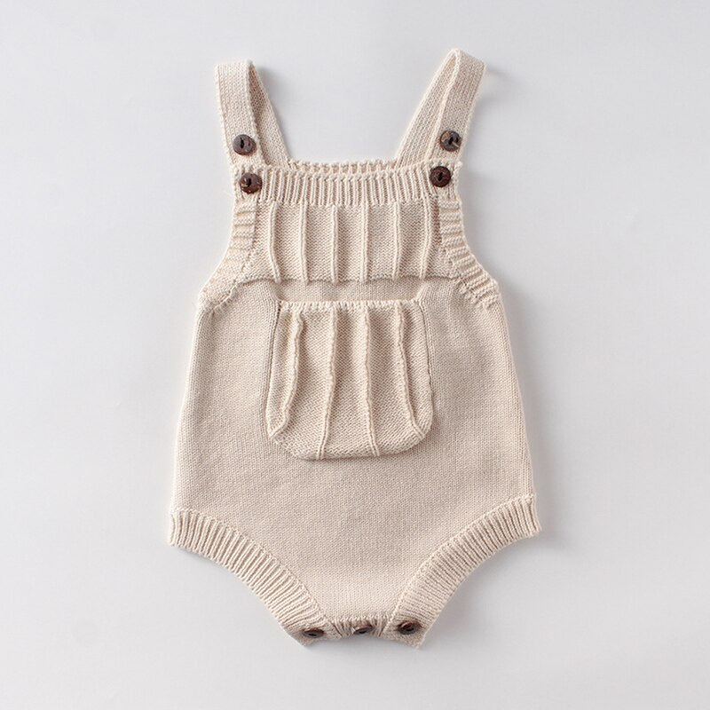 Baby Embellished Knitted Cotton Overalls Romper