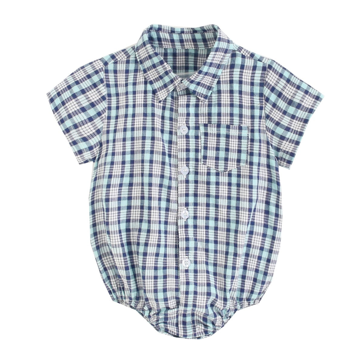 Plaid Cotton Baby Short Sleeve Button Onesie