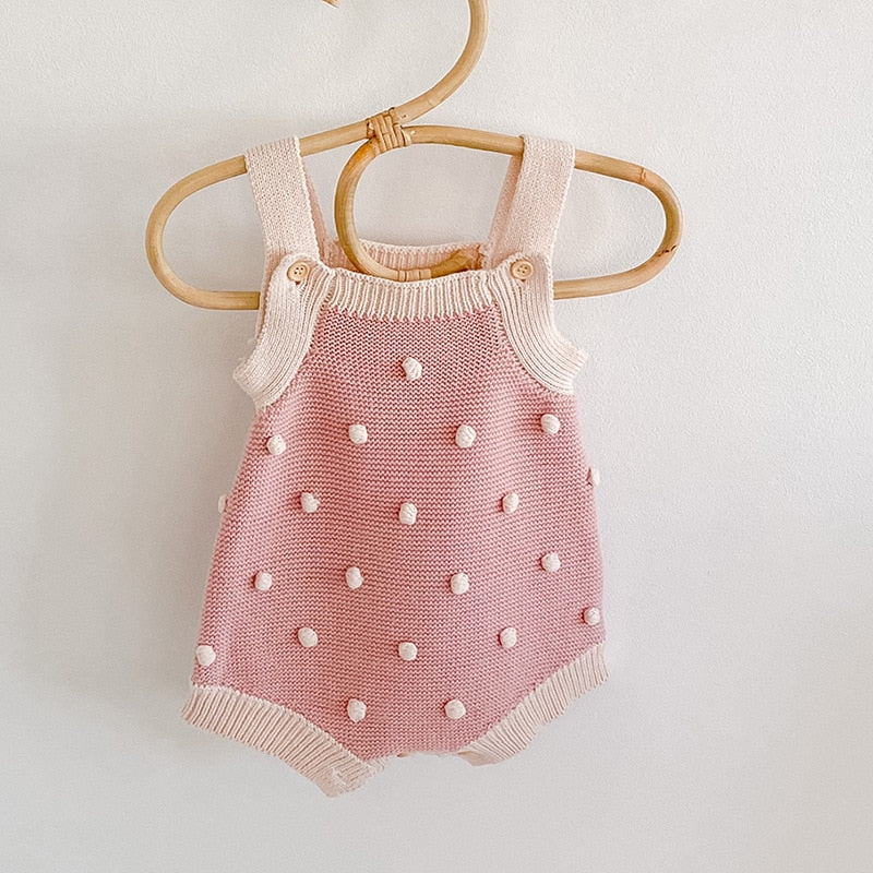 Baby Embellished Knitted Cotton Overalls Romper