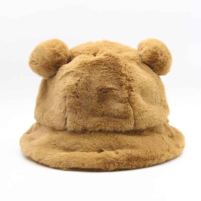 Bear Ears Thick Fur Bucket Hat