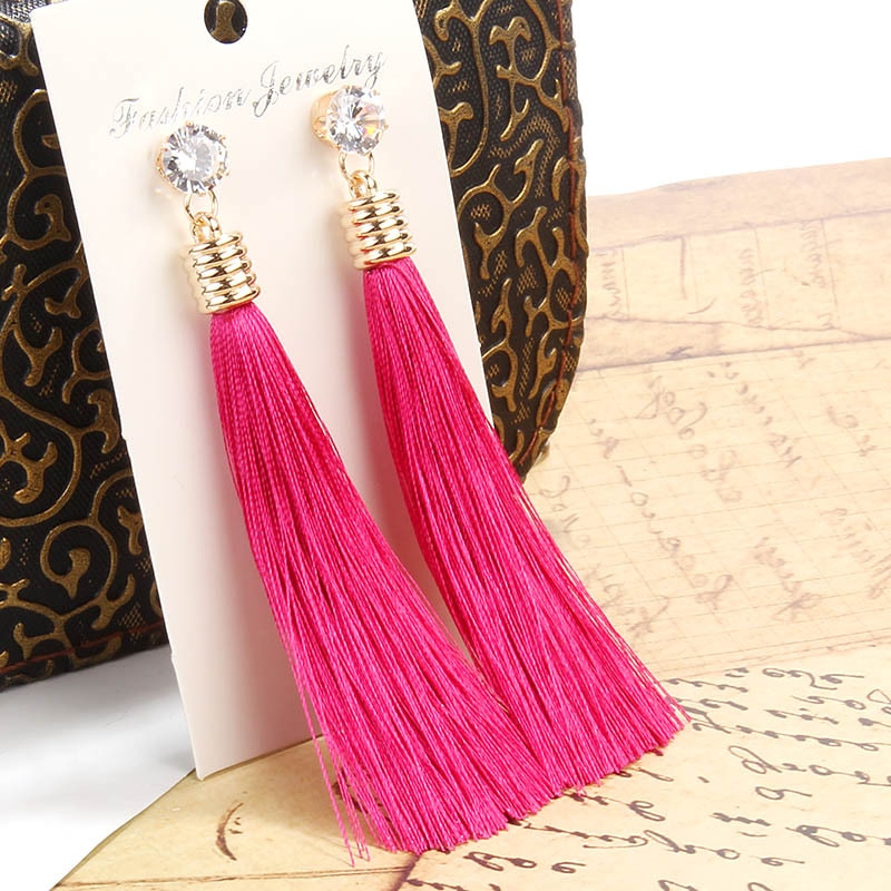 Bohemian Crystal Long Tassel Dangle Earrings