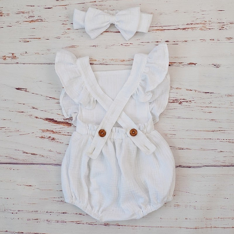 2pcs Cotton Baby Ruffle Romper w/ Headband