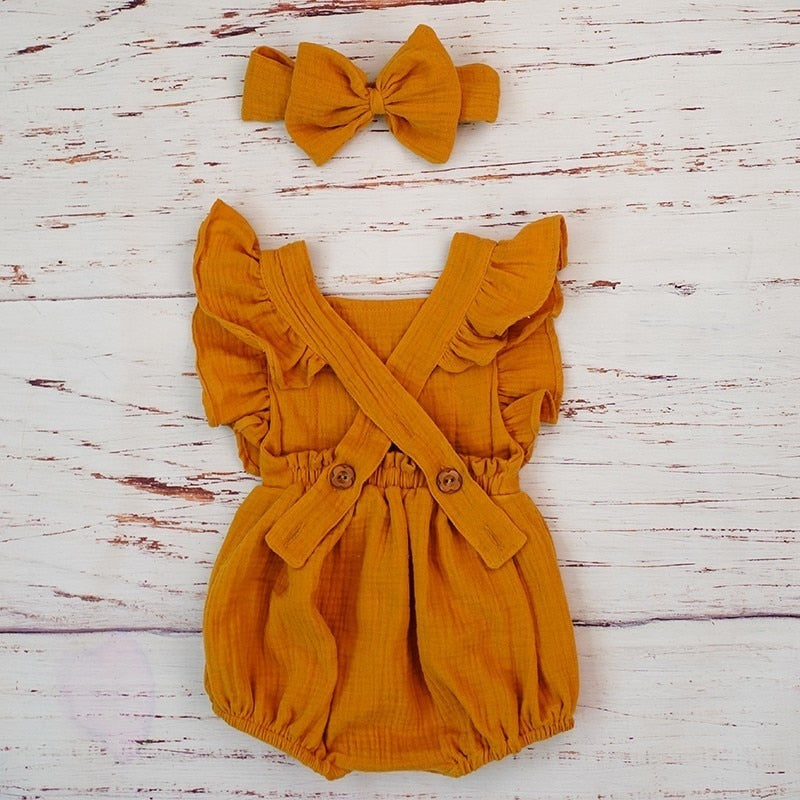 2pcs Cotton Baby Ruffle Romper w/ Headband