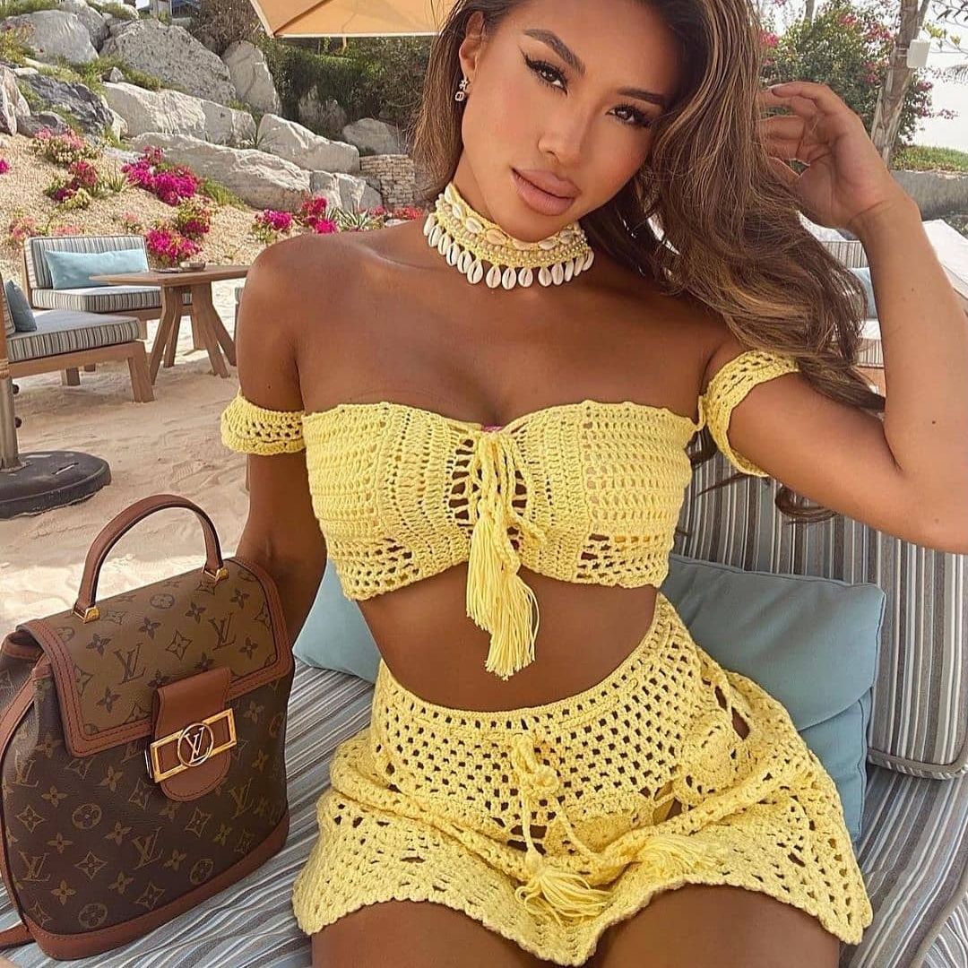 Summer Love 2pcs Hand Knitted Mini Skirt & Crop Top Set