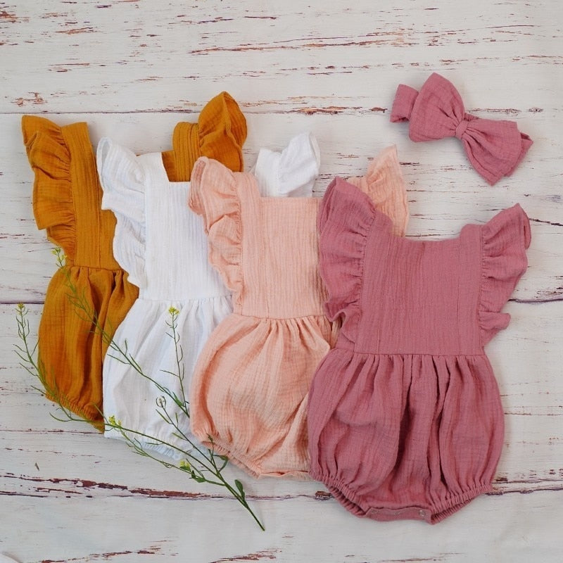 2pcs Cotton Baby Ruffle Romper w/ Headband