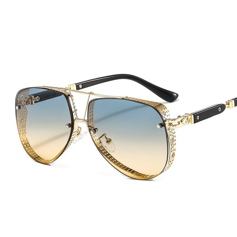 Hollow Pattern Oval Pilot Sunglasses