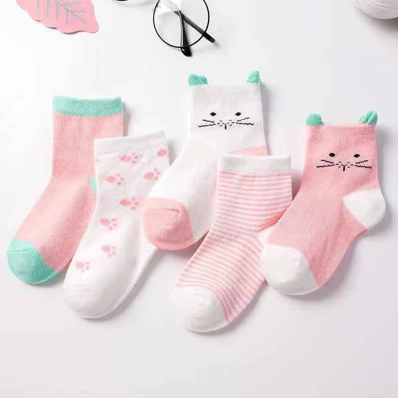 Cartoon Animal Soft Cotton Knit Baby Socks 5 Pairs