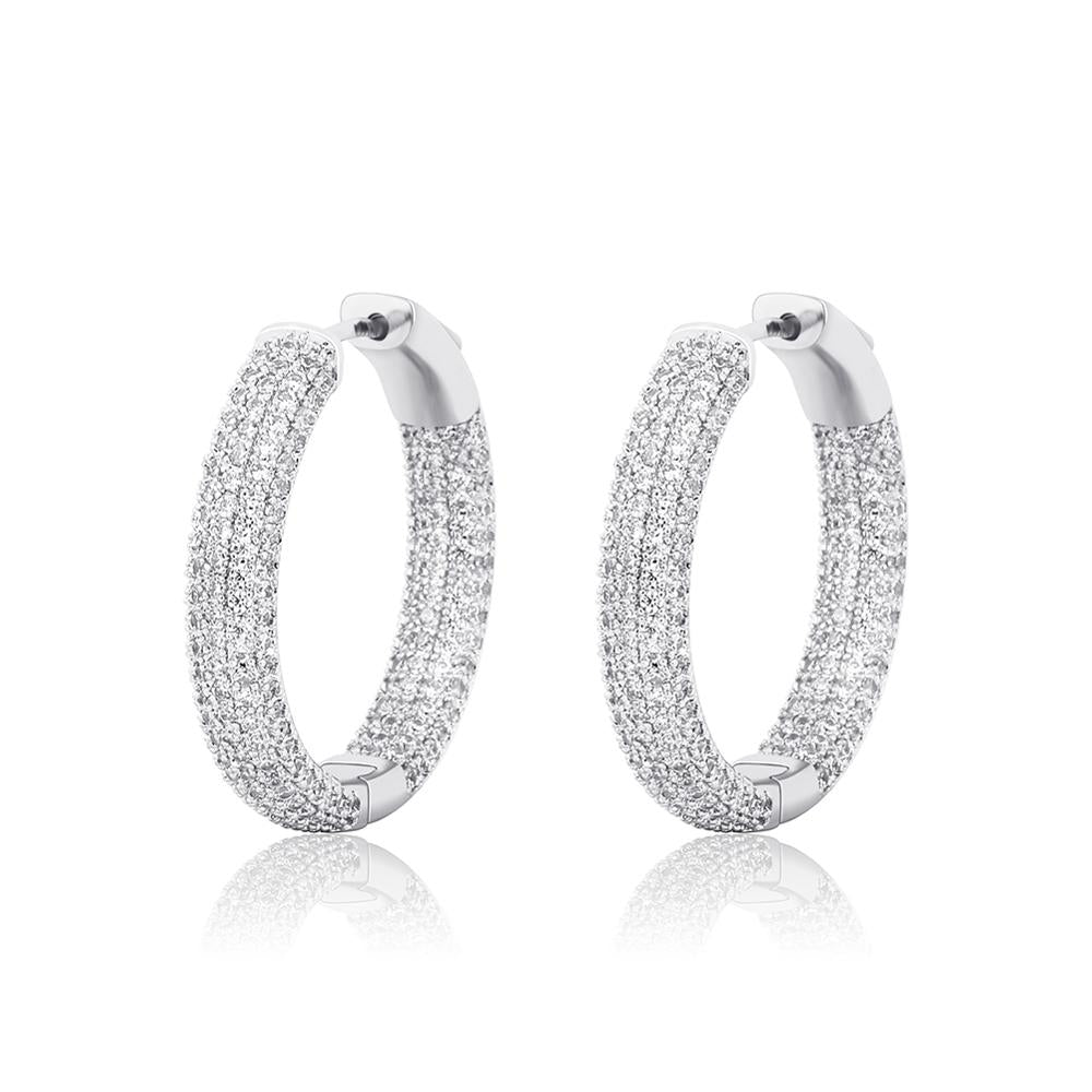 Quilted Rhinestone Round Hoop Earrings