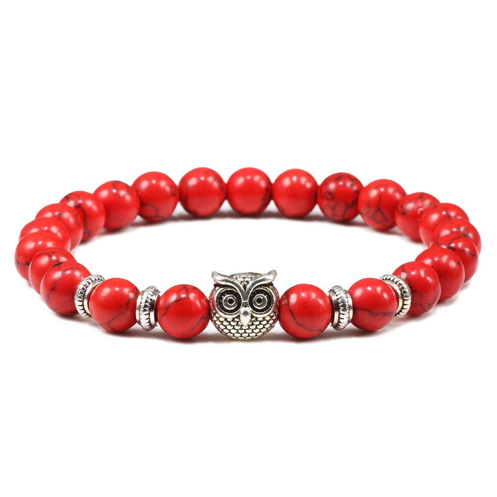 Natural Stone Owl Beaded Bracelet