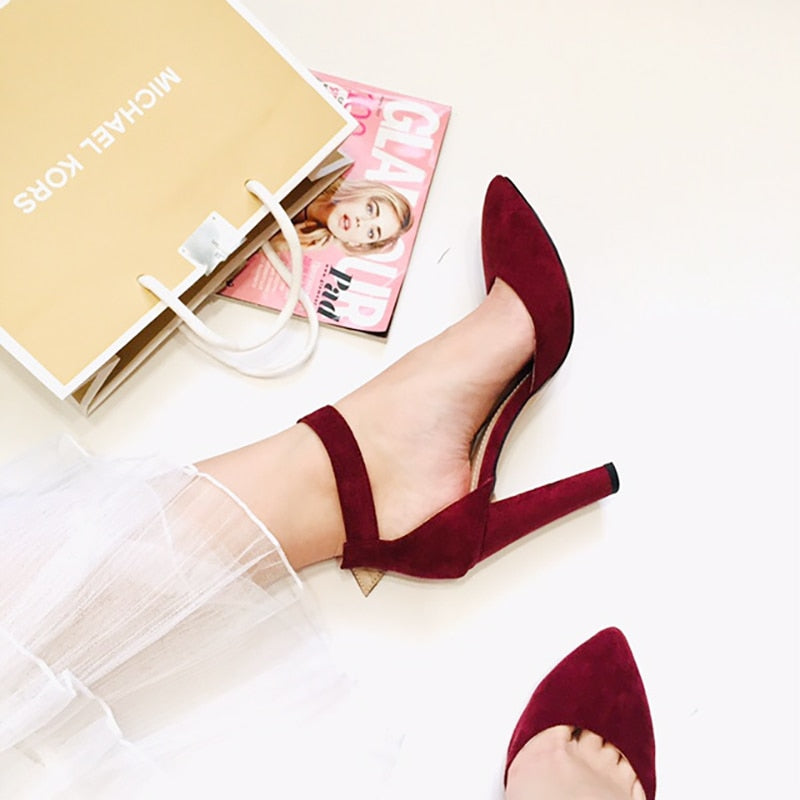 Pointed Ankle Strap High Heel Pumps