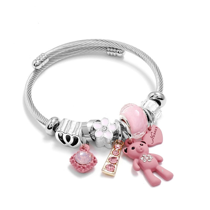 Teddy Bear Pendant Charm Bracelet