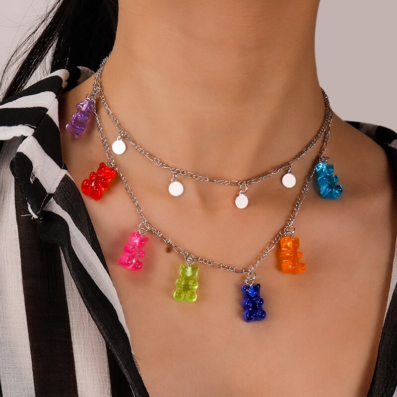 Layered Gummy Bears Choker Chain Necklace