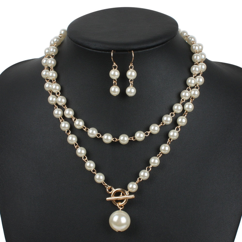 Pearl Drop Layered Jewelry Set