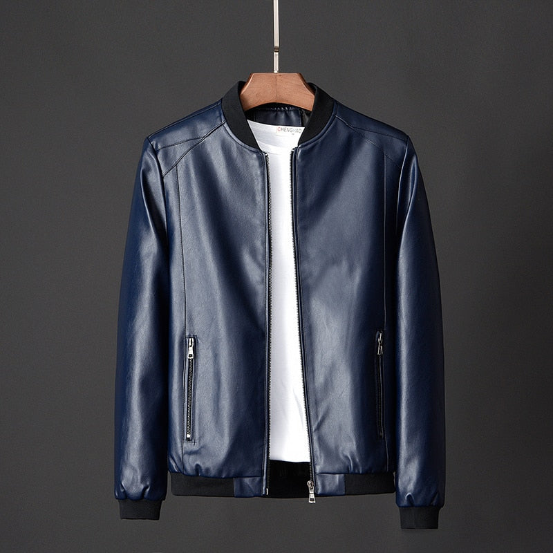 Zipper Pockets Leather Zip Up Jacket